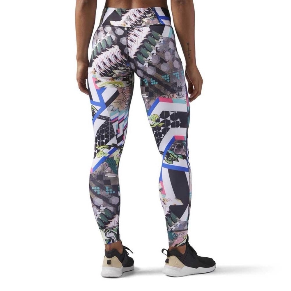 Reebok Sport COMP TIGHT-DIG MAYHEM Colorful Geometric Women's Leggings XS - Picture 2 of 10
